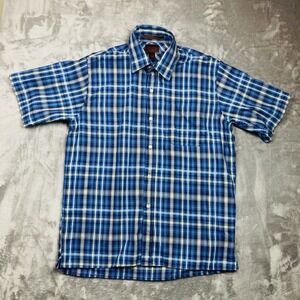 Born Shirt Button Down Mens Medium Short Sleeve Blue Plaid